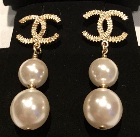 chanel pearl and gold earrings|authentic chanel pearl earrings.